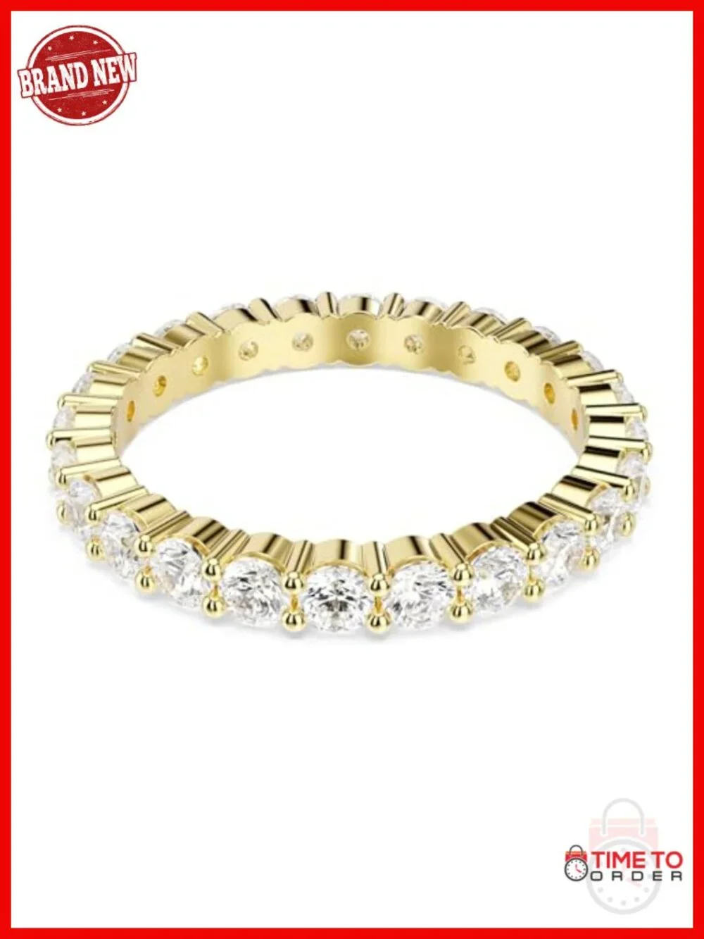 Vittore Band Ring Round Cut Gold-tone Plated Crystal Band Ring